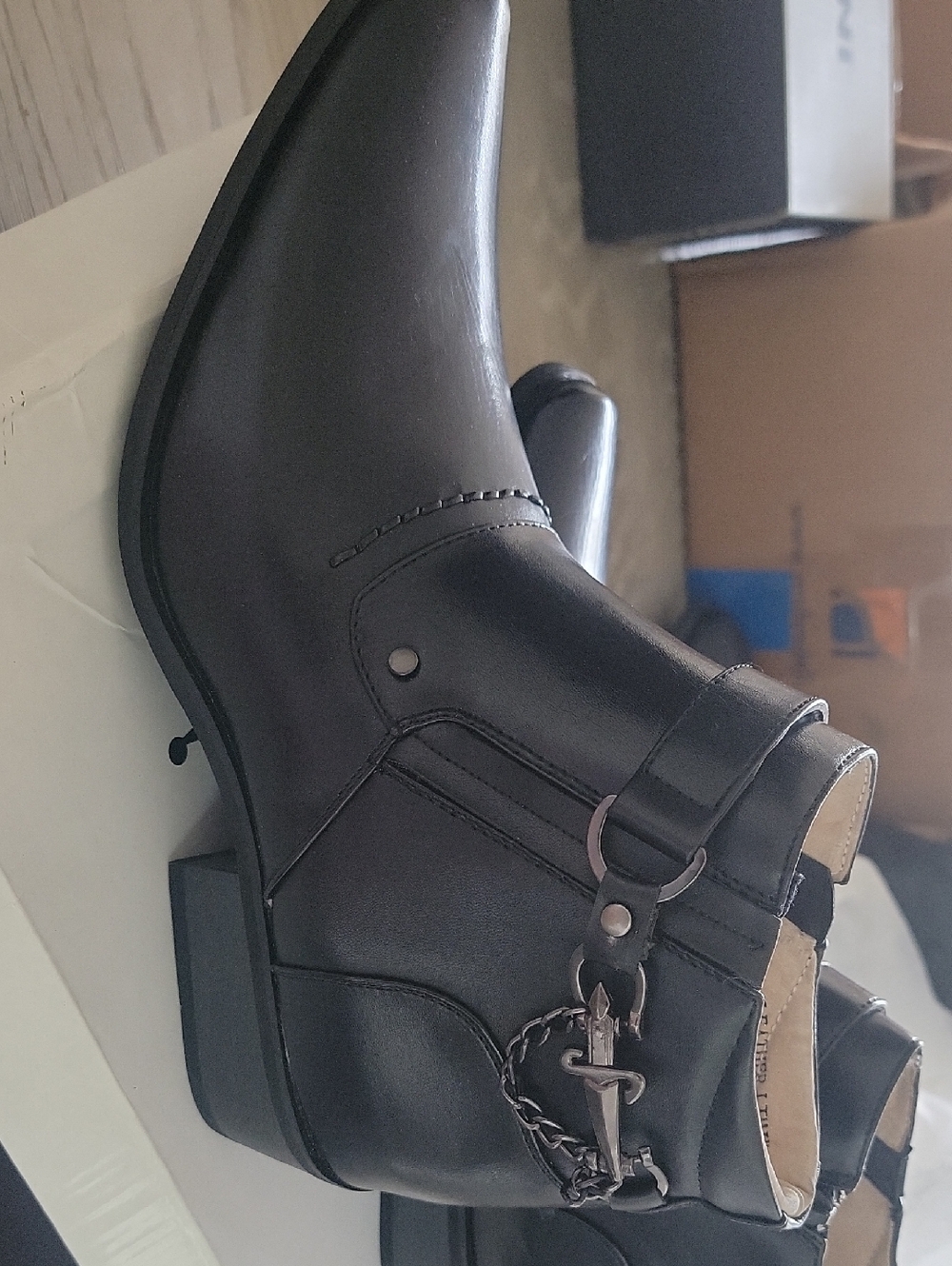 Men's Black Leather Chukka Boots with Buckle Detail - Picture 4 of 7